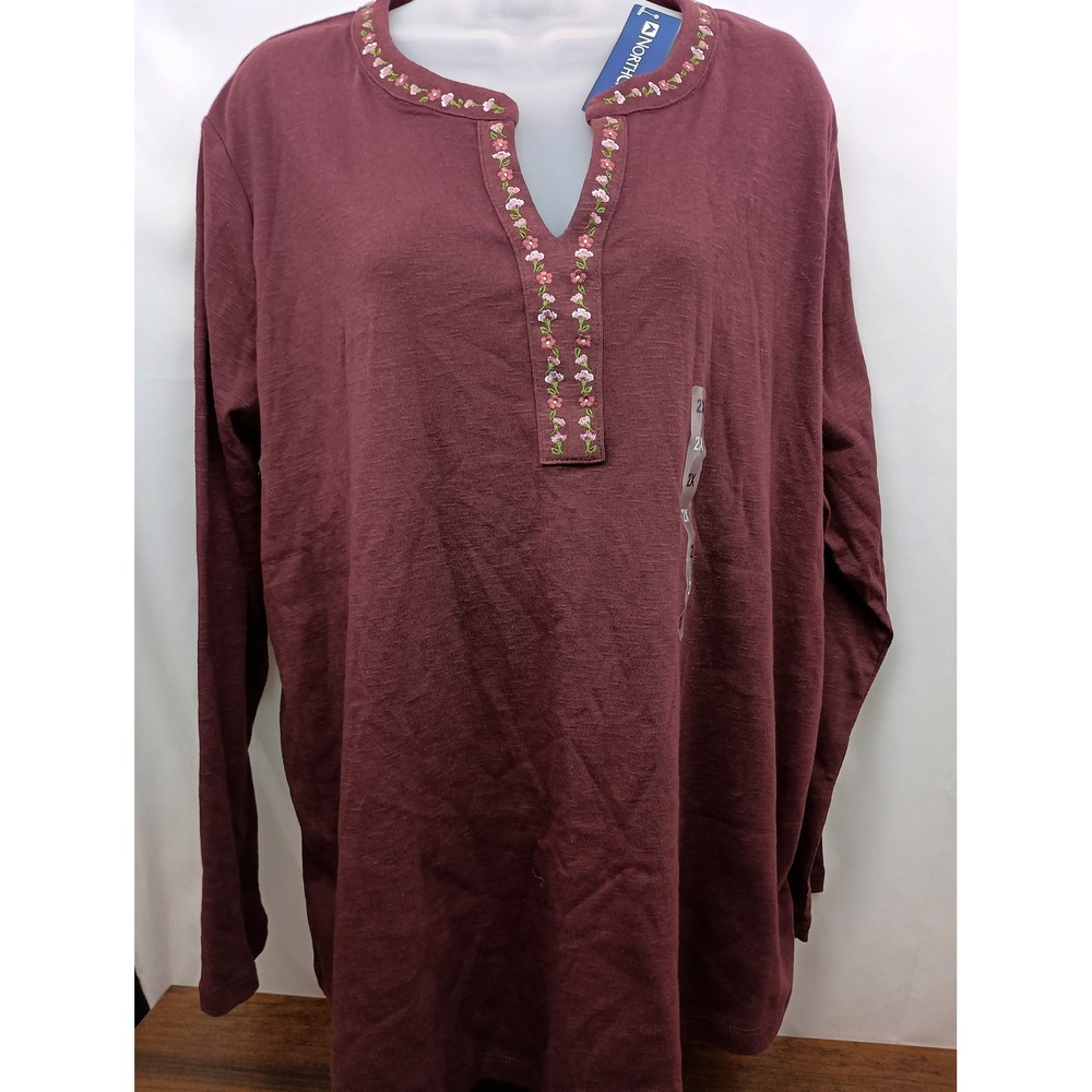 northcrest‎ embroidered maroon floral office church long sleeve plus size 2X